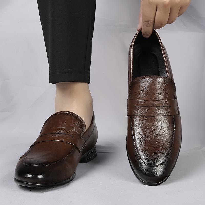 2025 Spring High-end Men's Small Leather Shoes Korean Version of Versatile Casual One-pedal Leather Shoes Men's Soft-soled Loafers Tide
