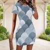 Women Plus Size Round Neck Short Sleeve Geometric Printed Fitted Mini Dress