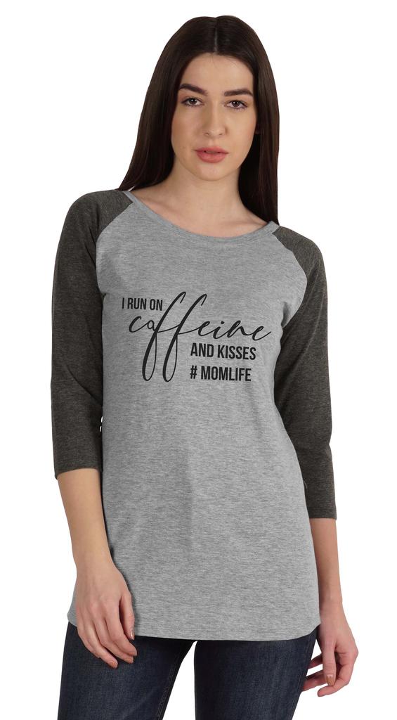 Inkmeso I Run On Caffeine And Kisses #Momlife T-shirt Graphic Top For Women