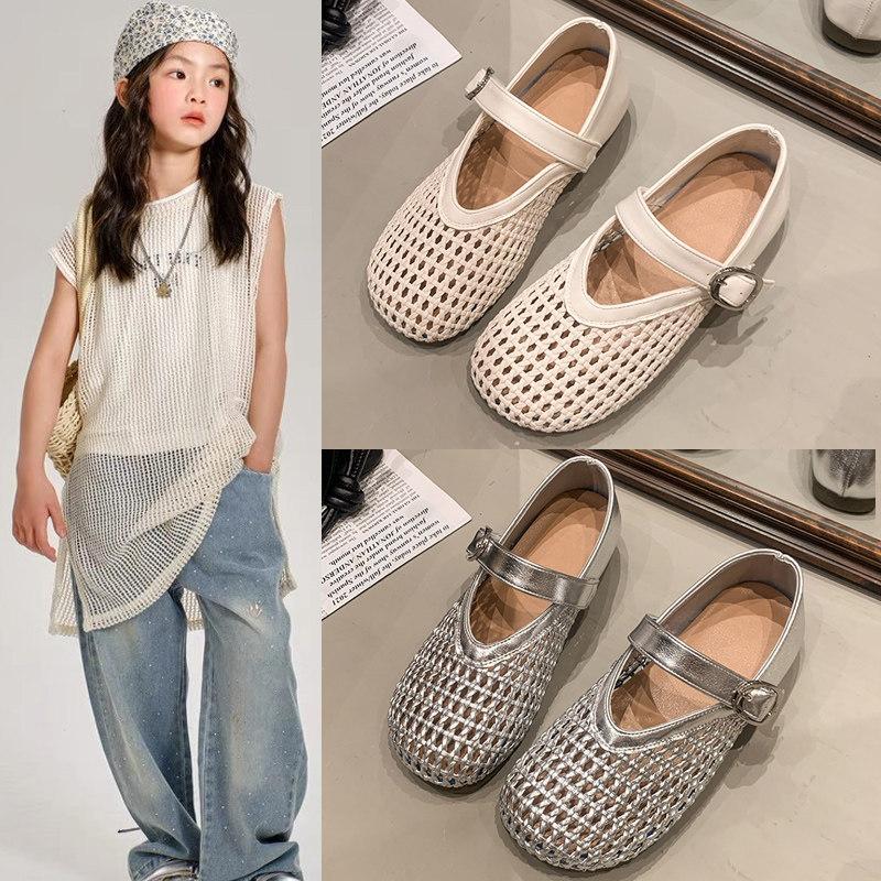 Girls Hollow Princess Leather Shoes Soft Sole Summer Fashion Sandals for Middle Big Kids