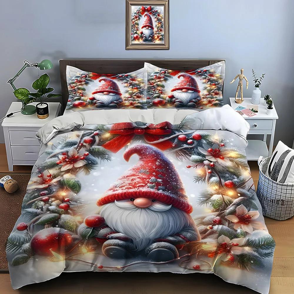 Christmas Gnome Print Bedding Set Duvet Cover 1 Duvet Cover 2 Pillowcases Adult and Children Bedding Set Luxury Holiday Gifts