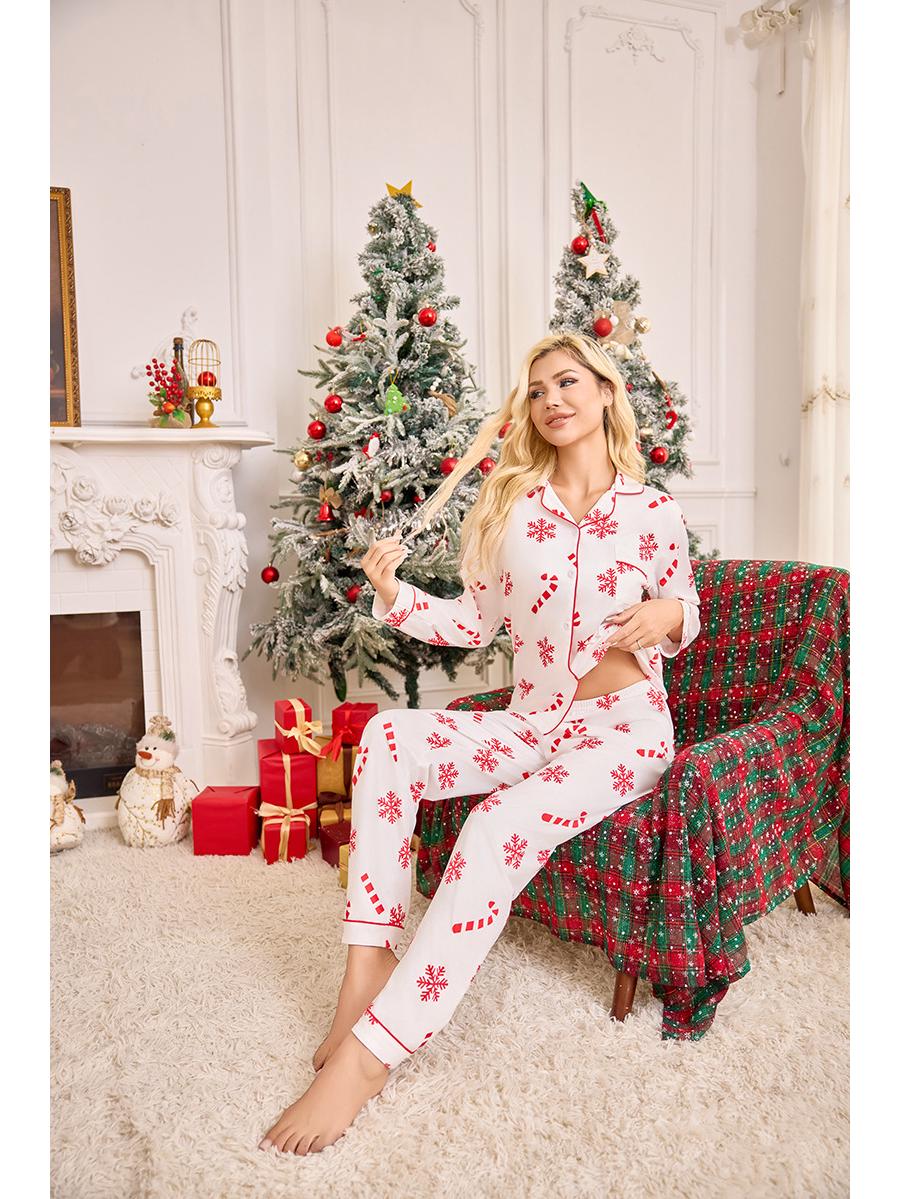 

Жіночий святковий піжамний набір в європейському та американському стилі: Кардиган на лацканах з довгим рукавом та довгі штани Small білий
