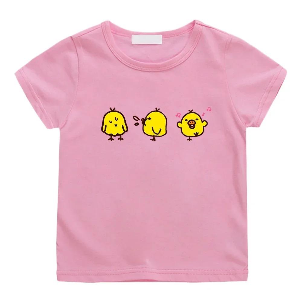 Cute Kiiroitori Yellow Chick Printing T-shirt 100% Cotton Summer Casual Tee-shirt for Boys/Girls Children Comfortable Tshirts