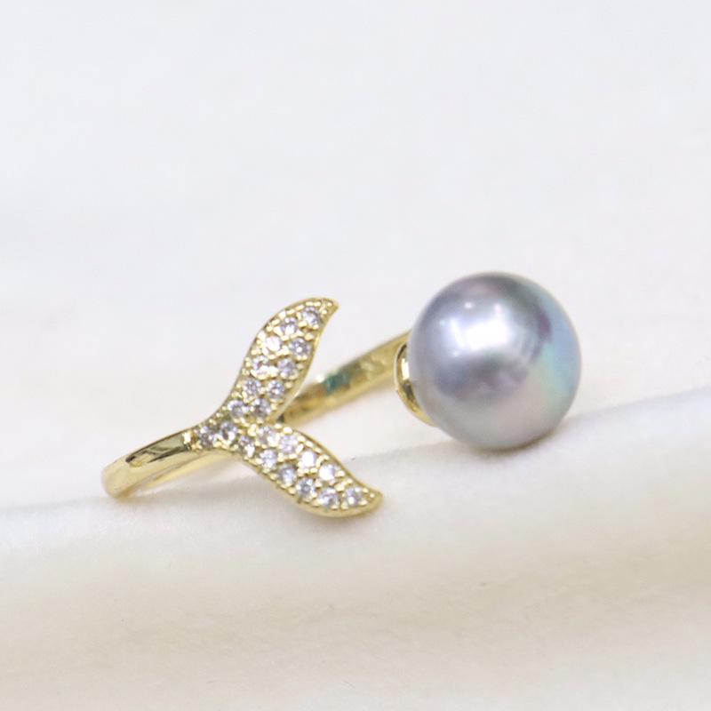Adjustable Mermaid Ring with Near Round Freshwater Pearl - Strong Luster, Light Luxury, Versatile, Fashionable Jewelry.