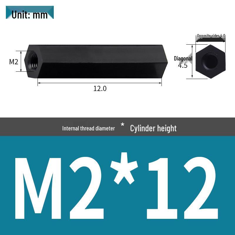 Black & White M2 Nylon Hexagonal Double-Through Standoff Spacer for PC Board Support