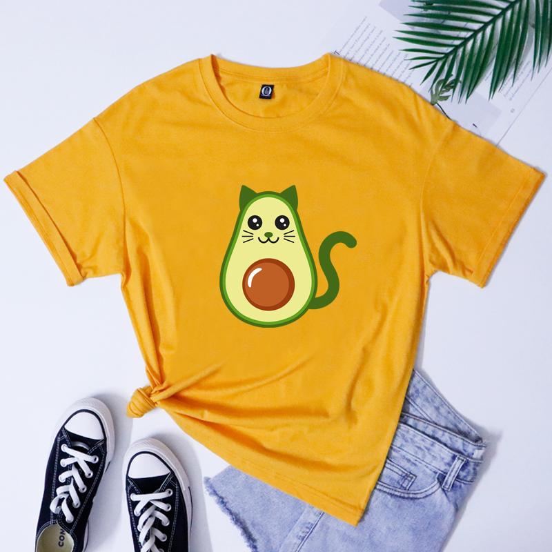 Avocado Cat 100% Cotton T-shirt Funny Women Short Sleeve Graphic Vegetarian Tshirt 5XL Cute Fur Mama Vegan Top Tee Shirt