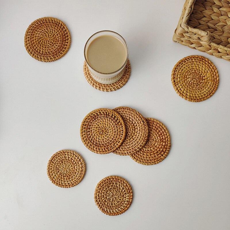 Handmade Placemat Pad Coasters Kitchen Table Mats Rattan Coaster Bowl Mats Padding Mat Insulation Pad Round Placemats