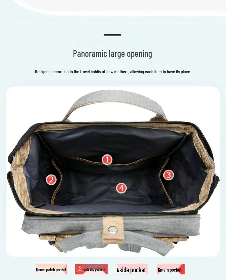 Portable Folding Mummy Bag: Lightweight, Large-Capacity Mother & Baby Backpack with Multi-purpose Bed Feature.