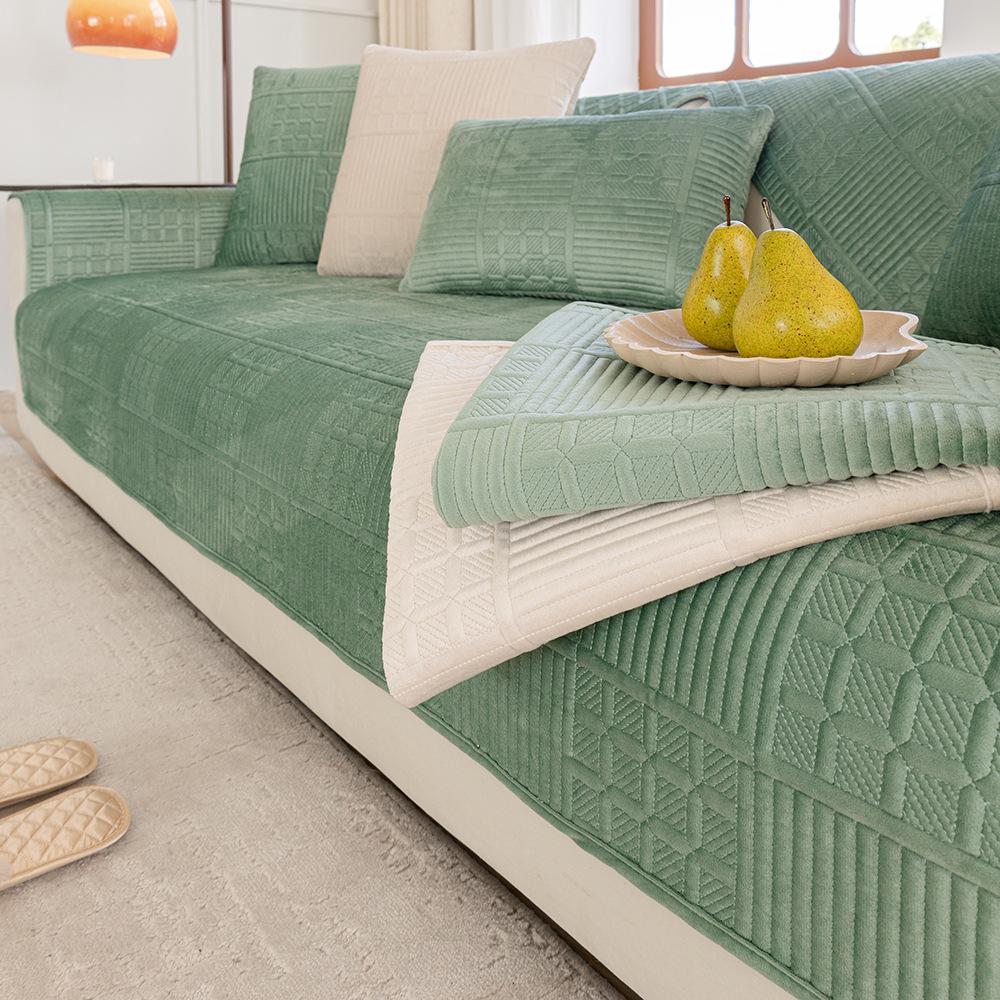 Nordic Simple Solid Color Modern Plush Sofa Cushion Four Seasons Universal Embroidery Non-Slip Seat Cushion Dutch Velvet Sofa Cover Towel