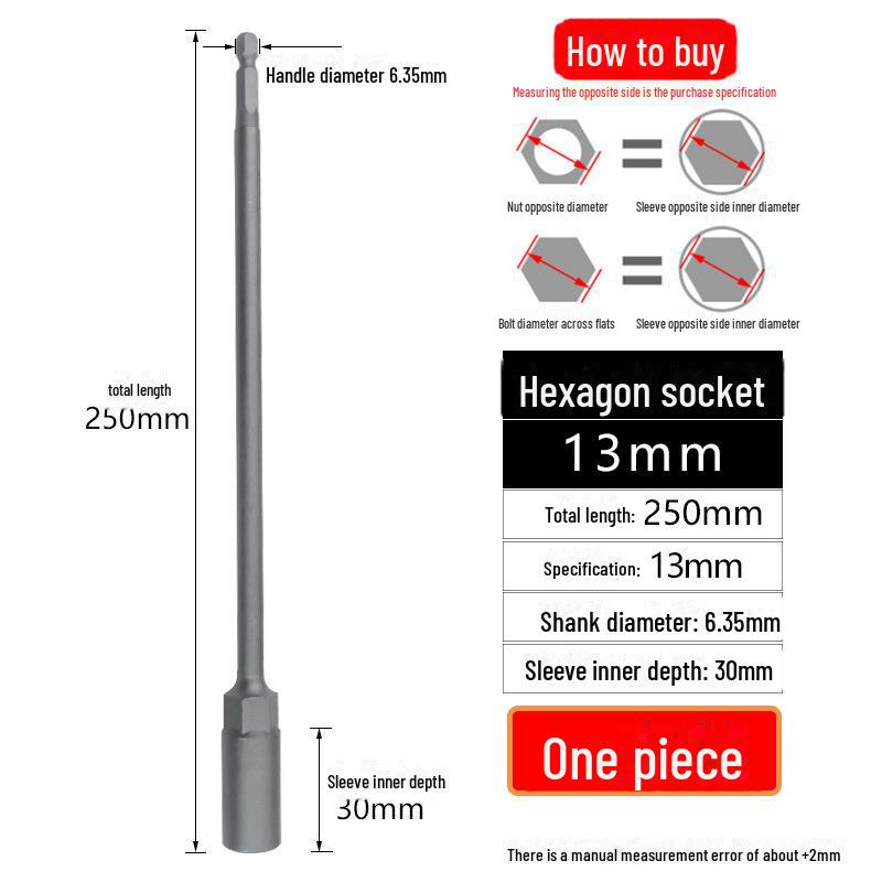 5.5-19mm Deep Hex Socket: Extended Air/Hand Drill Screwdriver Head