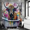 Bunte Moderne Abstrakte Graffiti Kreative Hochlandkuh Duschvorhang, Badezimmer Dekorativer Duschvorhang, Wasserdichter Duschcu