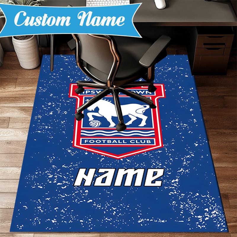 Custom Name Ipswich Football Crest Rug Game Carpet, Floor Mat for Bedroom Living Room Entryway Rug, Home Decor Idea Gift for Christmas Birthday