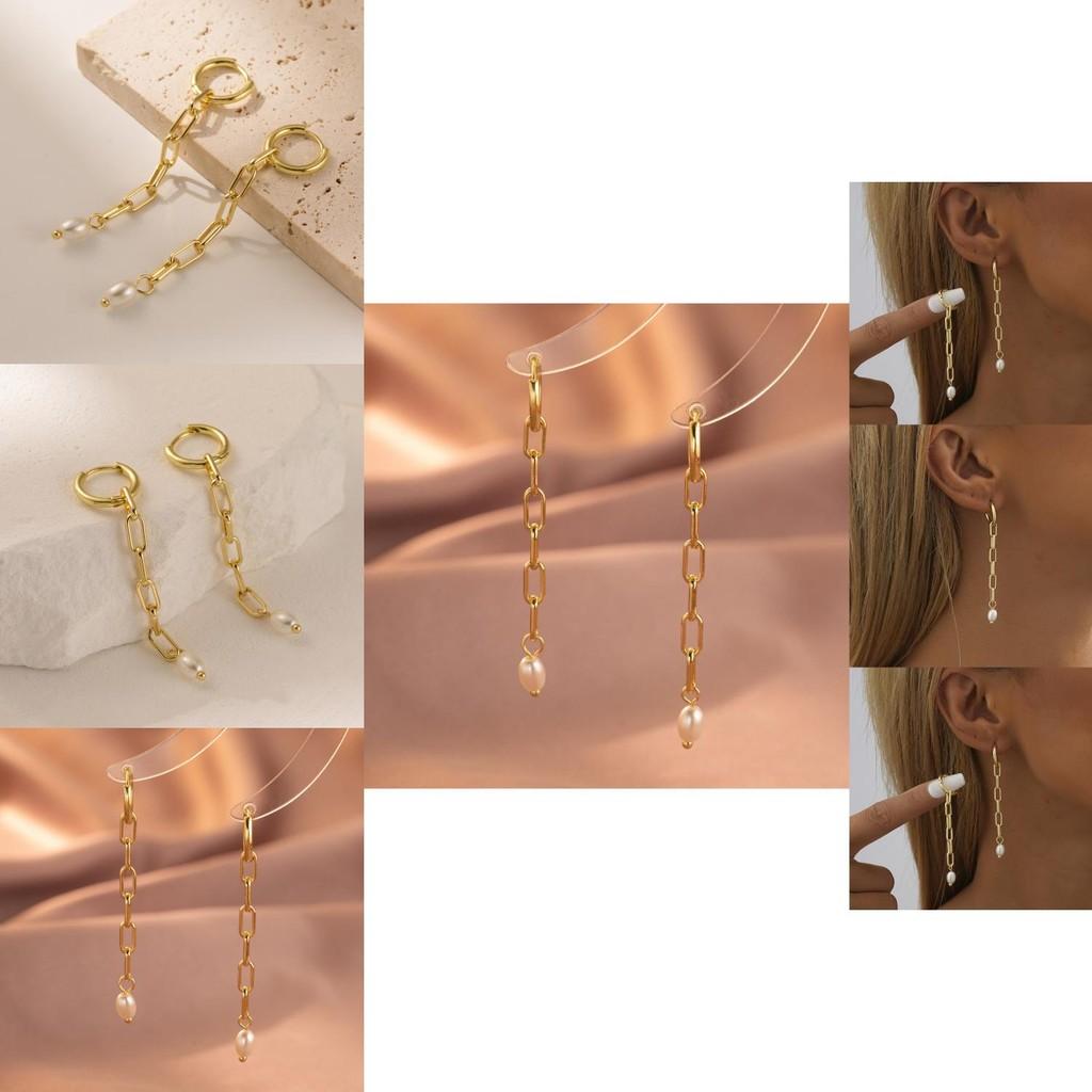 Versatile Geometric Gold Plated Copper Earrings With Faux Pearl For Casual To Formal