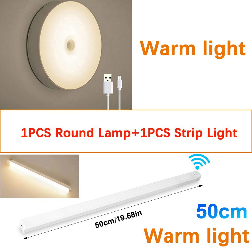 Lampada Rotonda Ricaricabile e Luce Rettangolare LED con Sensore di Movimento Ricaricabile USB per Casa Corridoio Scale Cucina Camera da Letto Luce Rilevatore