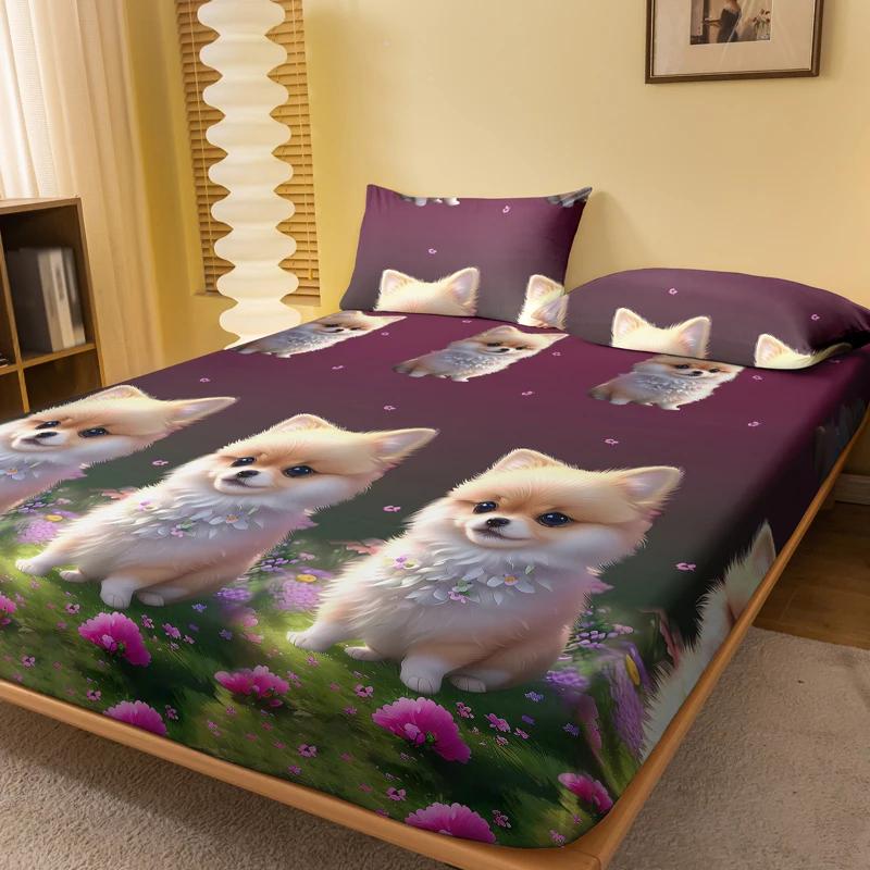 Love Dog Pomeranian Patterned Bedsheet Frosted Soft Printed Bed Cover For Bedroom Home Decor 71x132cm