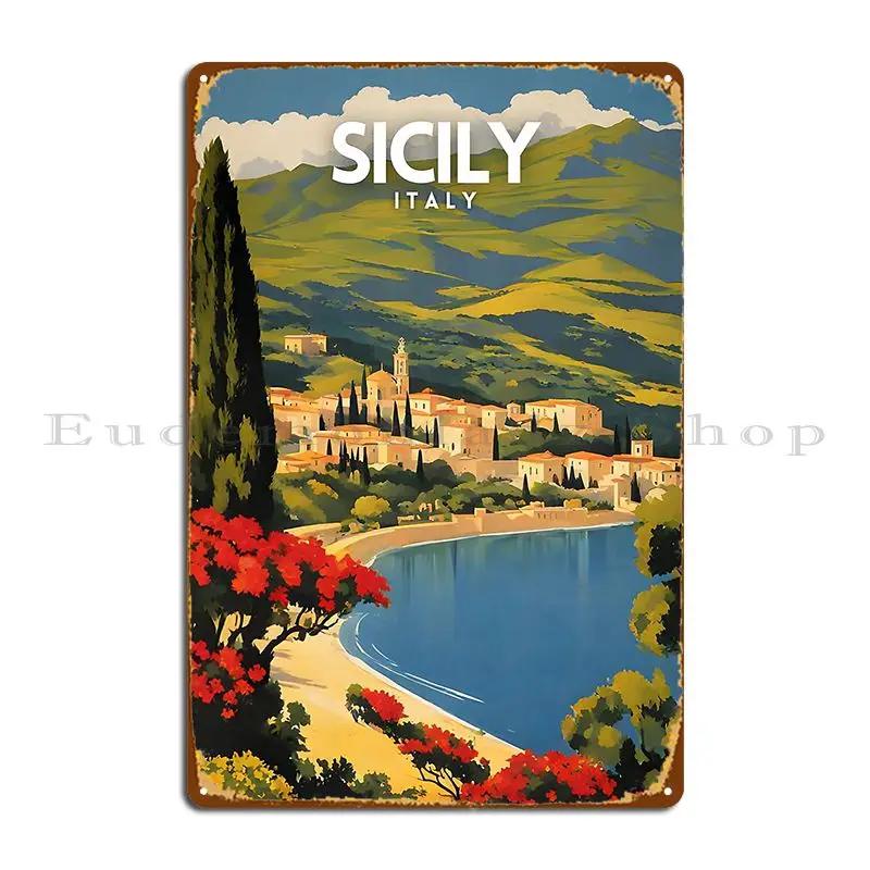 Sizilien Italien Reiseplakat Metallschild Plakatdruck Wandbild Wanddekor Wandbild Blechschild Plakat