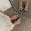 Premium French fairy rhinestone cover toe cool slippers women's shoes 2025 summer wear evening wind thick heel sandals