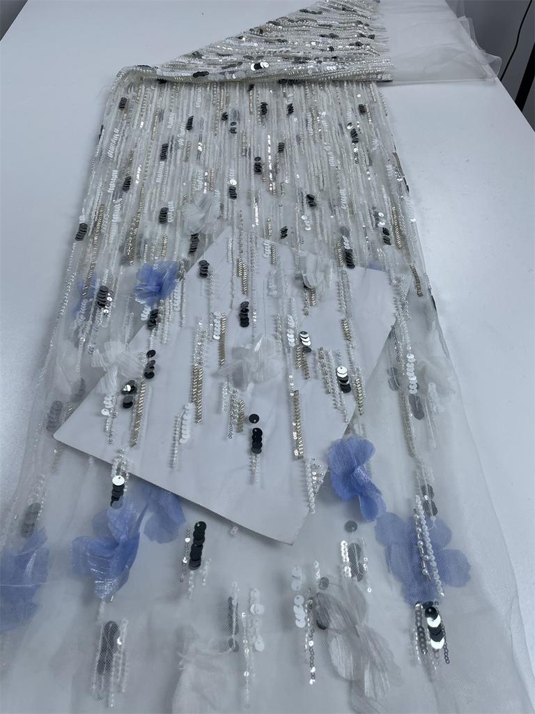 Luxurious Nigerian African Beaded Lace Fabric 2025 High Quality Sequins Flower Embroidery French Lace Fabric For Sewing Dress