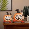 Yousheng Halloween Pumpkin Figurine Spooky Mini Pumpkin Castle Statue Resin Tabletop Ornament for Halloween Porch Mantel Table Decor