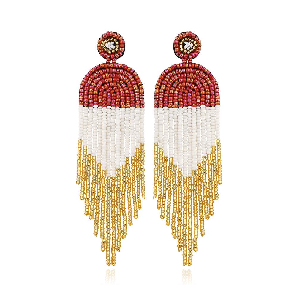 

2022 Trend Bohemia Handmade Beaded Tassel Earrings for Women Vintage Colorful Rice Beads Long Fringe Earrings Zircon Gift