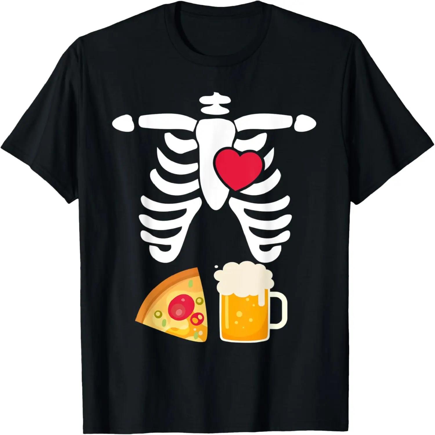 Мужская забавная футболка с рентгеновским снимком, Хэллоуин скоро, папа, скелет, беременность, пицца, пиво S чёрный