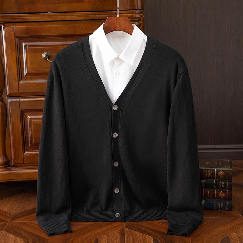 Men's Classic V-Neck Single-Breasted Korean-Style Loose Knit Cardigan Sweater