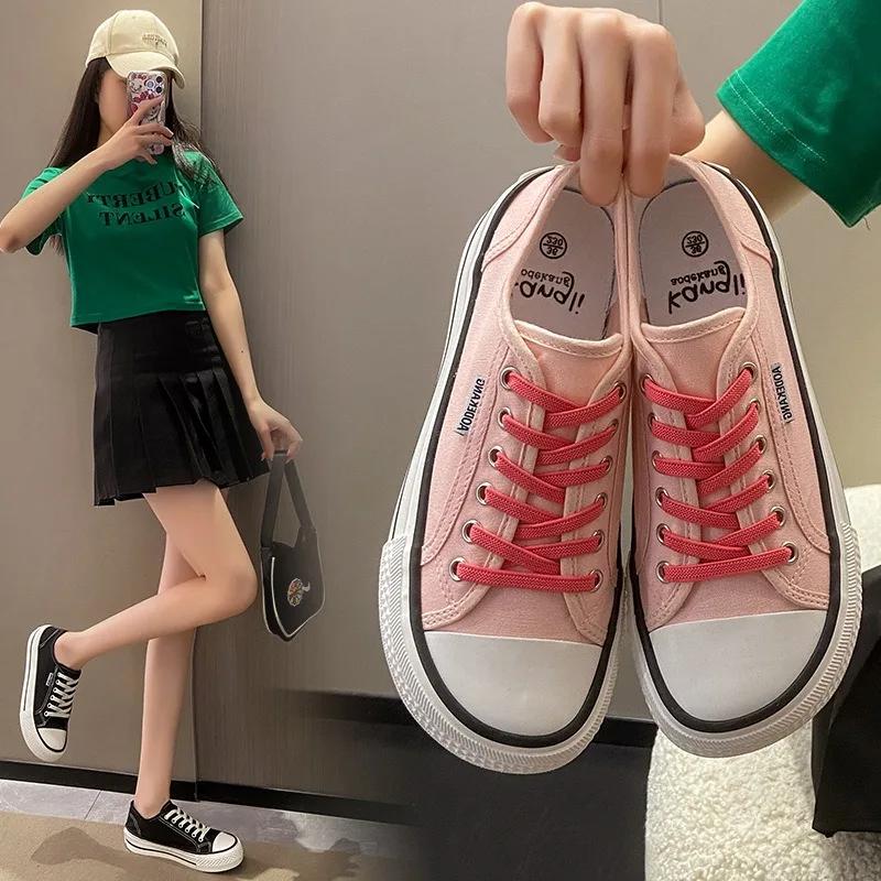 Women's Canvas Shoes 2025Solid color Fashion Casual Shoes Student Sneakers Outdoor Skateboard Shoe Platform Flats Tenis De Mujer