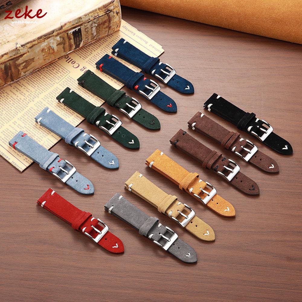 Stitching Suede Leather Watch Strap 18mm 20mm 22mm for Samsung Galaxy Watch7/6/5/4 Vintage Brown Quick Release Bracelet Straps
