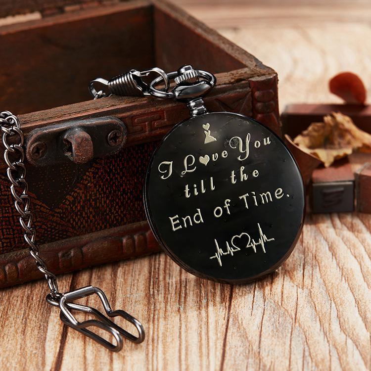 Steampunk Full Hunter Golden/Silver/Black Quartz Analog Alloy To My Daughter Pocket Watches/To My SON Pocket Watches Pendant Chain Roman Number Clock