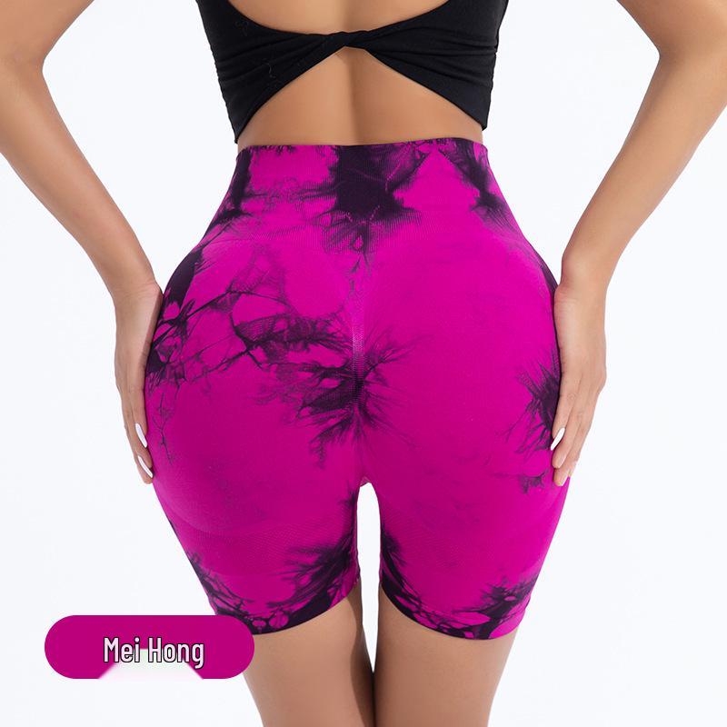 

Женские шорты для йоги с высокой талией и принтом тай-дай - Бесшовные, с эффектом лифтинга бедер, персикового дизайна для бега и фитнеса Large яркий розовый