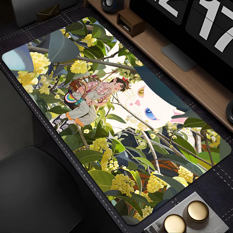 Gaming Mouse Pad Cushions Non-slip Kawaii Table Carpet Laptop Black Cat Mousepad PC Pink Clouds Gamepad Desk Gadget Mouse Mat