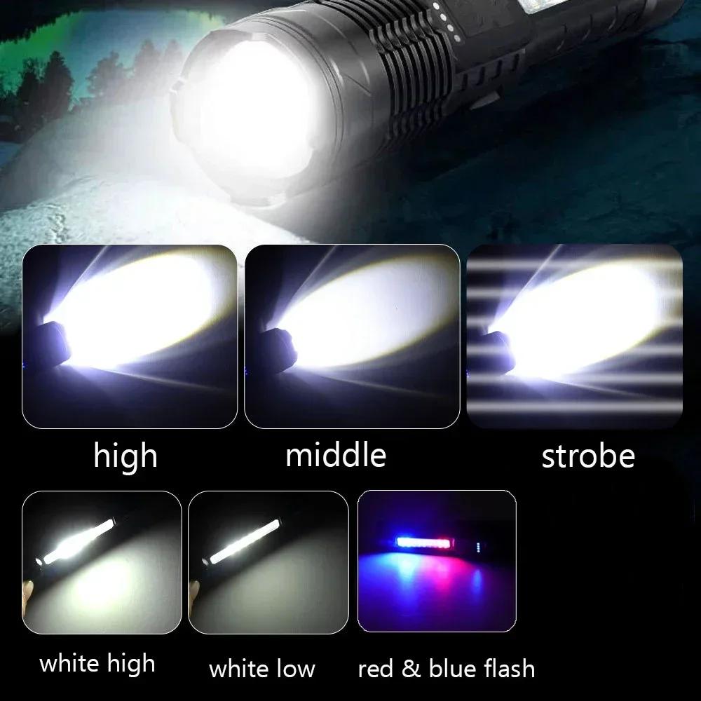High Power LED Flashlight Fast Type C Rechargeable Light Outdoor Lighting Powerful Handheld Torch for Camping Emergency Spotlights