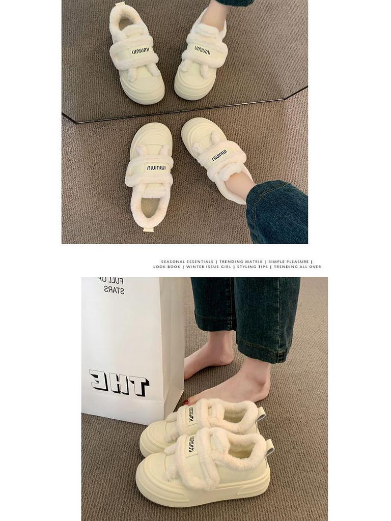 Women’s Velvet Canvas Height-Boosting Velcro Shoes for Autumn/Winter – Thick Sole & Warm Design
