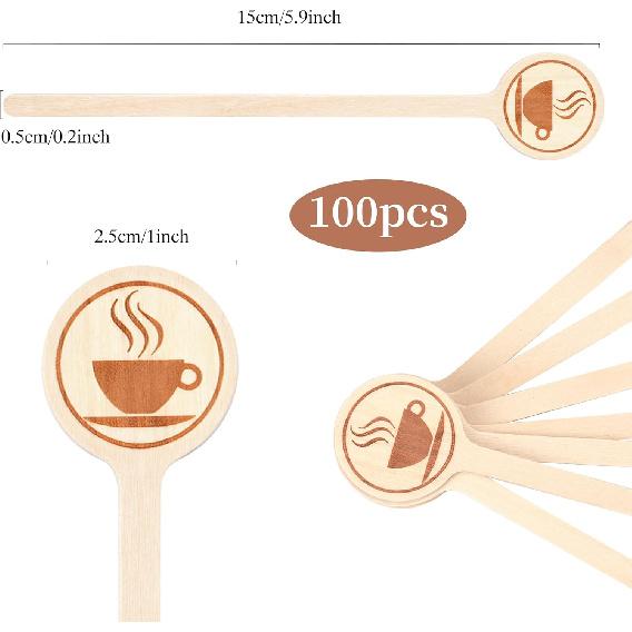 100Pcs Coffee Stirrers-5.9 Inch Natural Wooden Stir Sticks with Round Ends, Disposable Biodegradable Cafe Grade Coffee Stir Sticks Wood Beverage