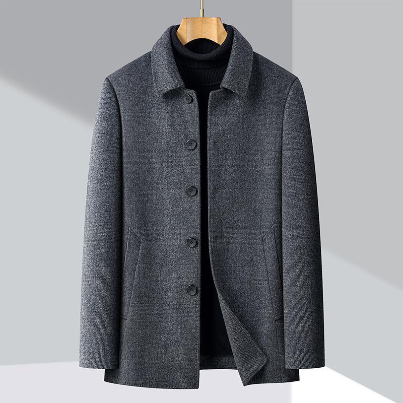 

Двустороннее шерстяное кашемировое пальто мужское средней длины для пап среднего возраста, деловая повседневная одежда со съемной подкладкой шерстяное шерстяное пальто 195