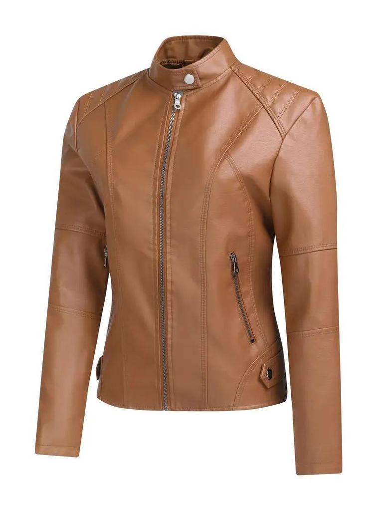 European & American Women's Leather Motorcycle Jacket - Fashion Zipper Short Vintage Coat