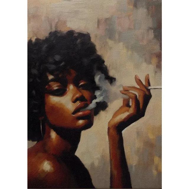 Elegant African American Woman with Floral Head Poster  Sexy Black Girl Canvas Painting Wall Art for Living Room Home Decor Mura
