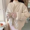 Corduroy Korean Version of Round Neck Floral Cotton Jacket Women's Autumn and Winter Loose and Versatile Warm Long-sleeved Cotton-padded Jacket