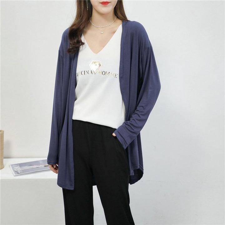 Women's Plus Size Mid-Length Cardigan: Spring/Summer Korean Style Shawl-Coat in Lightweight, Solid Colors