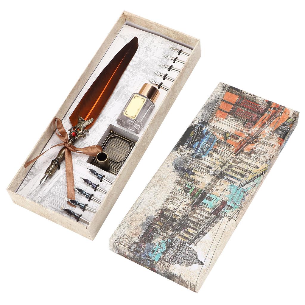 Pen Set Vintage Creativity Ink Carving Writing Suit for Lover Teacher Classmate Gift