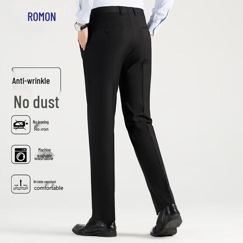 ROMON Men's Business Casual Stretch Straight-Leg Trousers