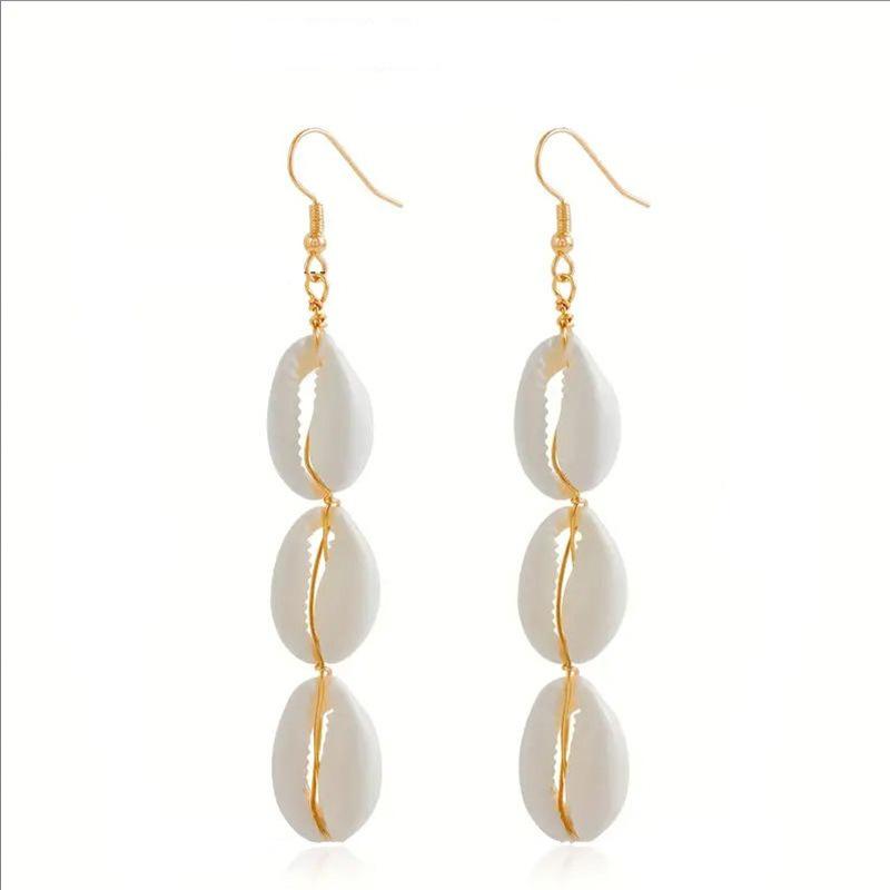 Europäischer und amerikanischer neuer Mode-Casual-Urlaubsstil lange Ohrringe mit mehreren Muscheln handgefertigte Ohrringe
