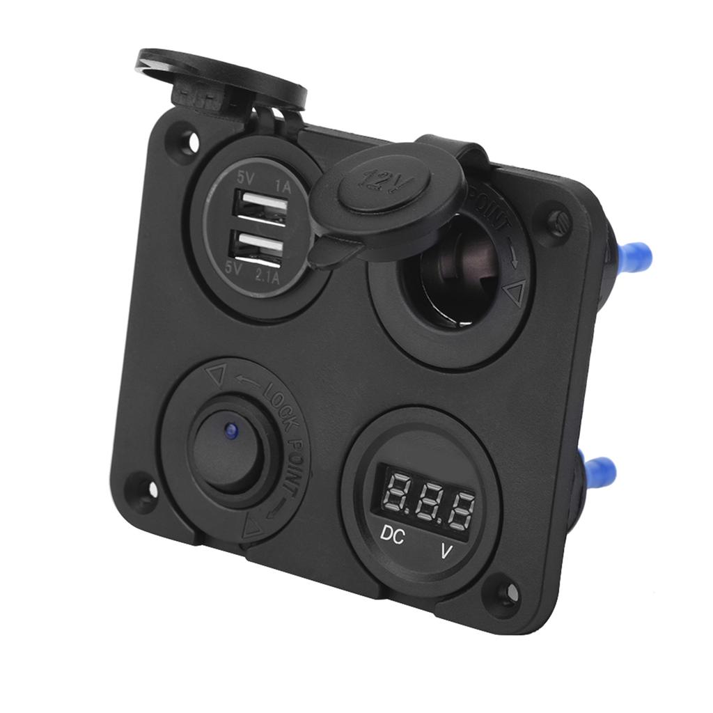 12V 4 Gang LED Toggle Switch Panel Cigarette Lighter Voltmeter Dual USB 4.2A for Car Boat (Red)