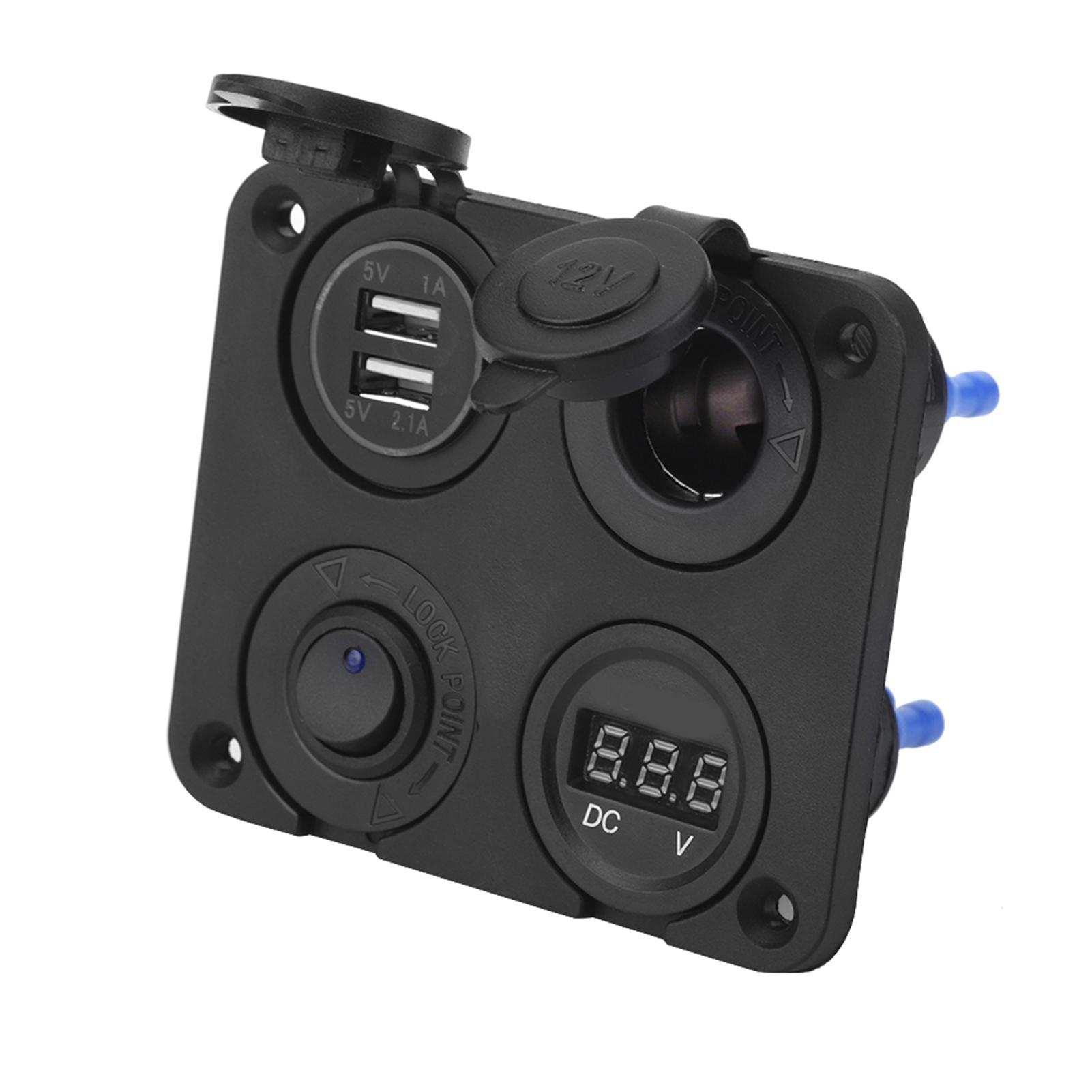 

12V 4-клавишная светодиодная панель с тумблерами, прикуриватель, вольтметр, двойной USB 4.2A для автомобиля, лодки (красный) Blue синий