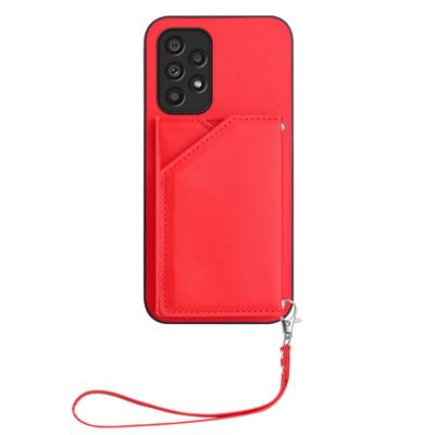For Samsung Galaxy A53 5G Case Card Holder Kickstand Skin-Touch Phone Cover with Wrist Strap