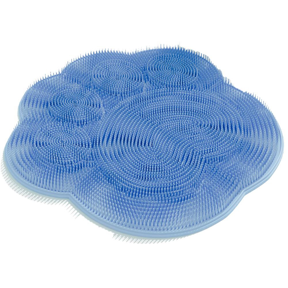 

Silicone Shower Foot Scrubber Mat Wall Mounted with Over 500 Soft Bristles for Effective Foot Cleaning and Massage 23x30cm синій