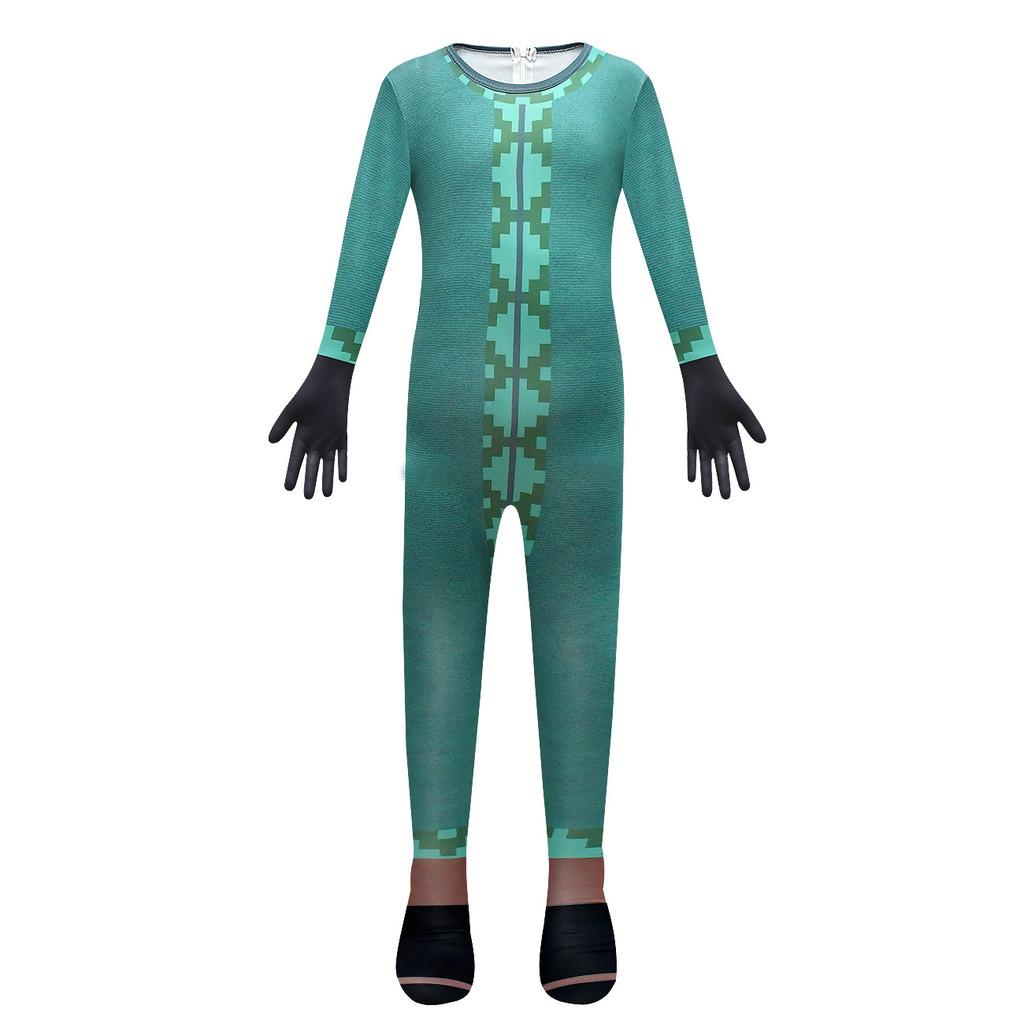 Kids Boys Game Character Animal Print Jumpsuit Mask Set Outfit Halloween Cosplay Costume