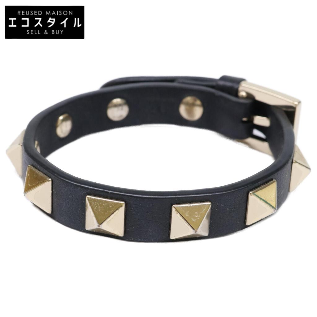 Valentino Garavani Rock Studs Leather Bracelet Black / goldUsed