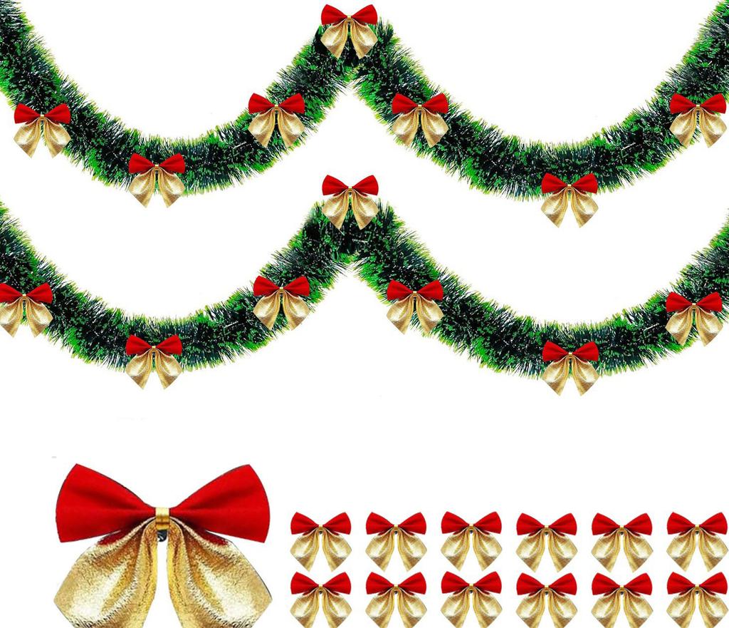 For DIY Wreath Christmas Tree Ornaments New Year Home Table Decor Artificial Christmas Garland Xmas Garlands with Bowknot