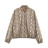 2026 Womens Street Fashion Animal Print Jacket Snake Stand Collar Zip Up Loose Outerwear